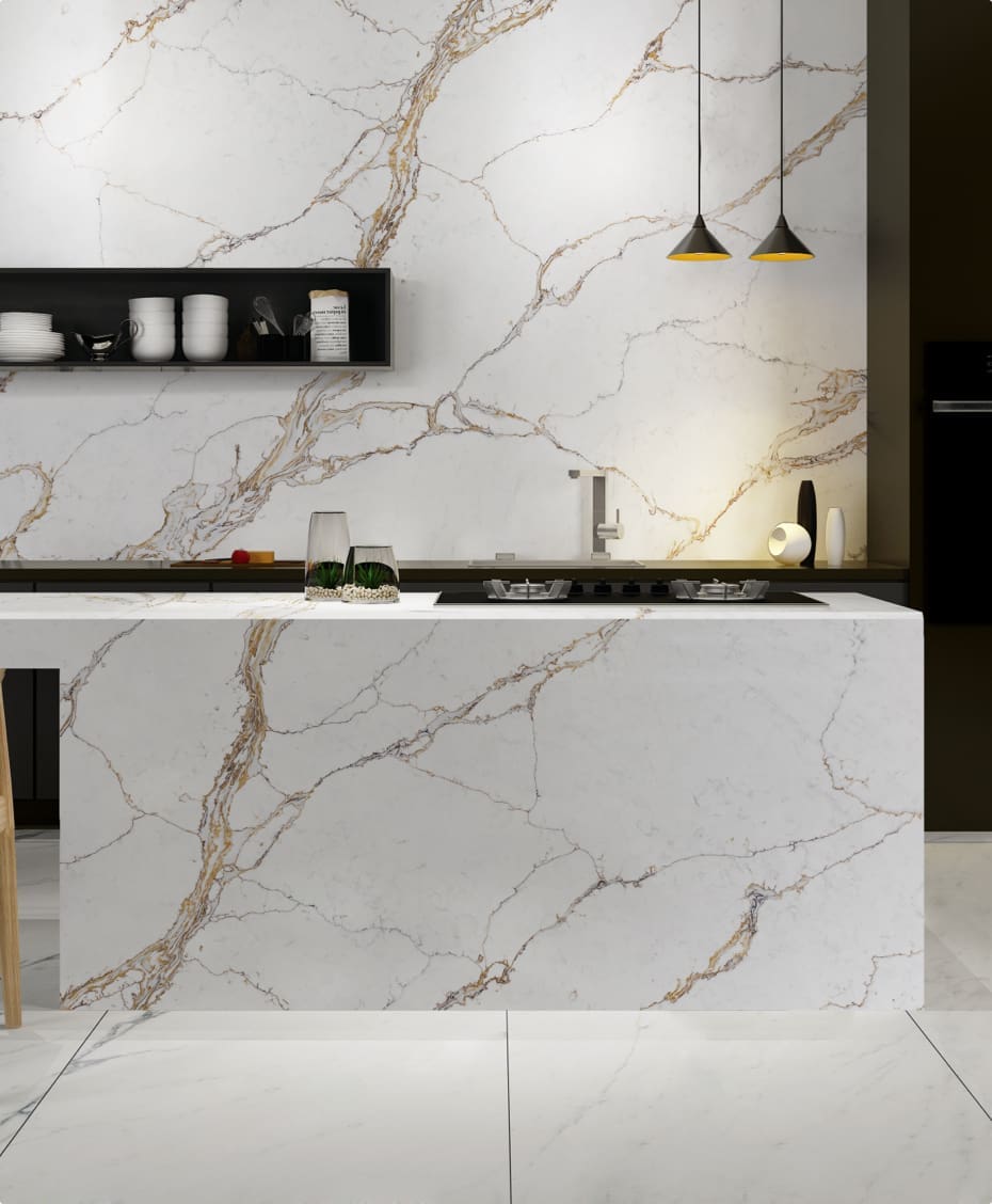 white Quartz worktop. Best kitchen worktops in Bristol.